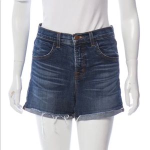 J Brand Size 27 Dark wash blue denim mid-rise shorts.